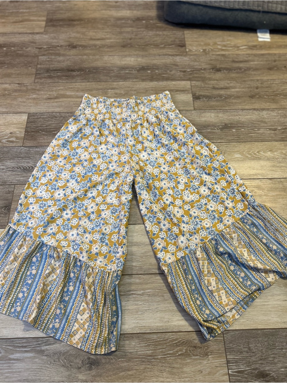 Cato Blue and Mustard Wide Leg Floral-Print Pants